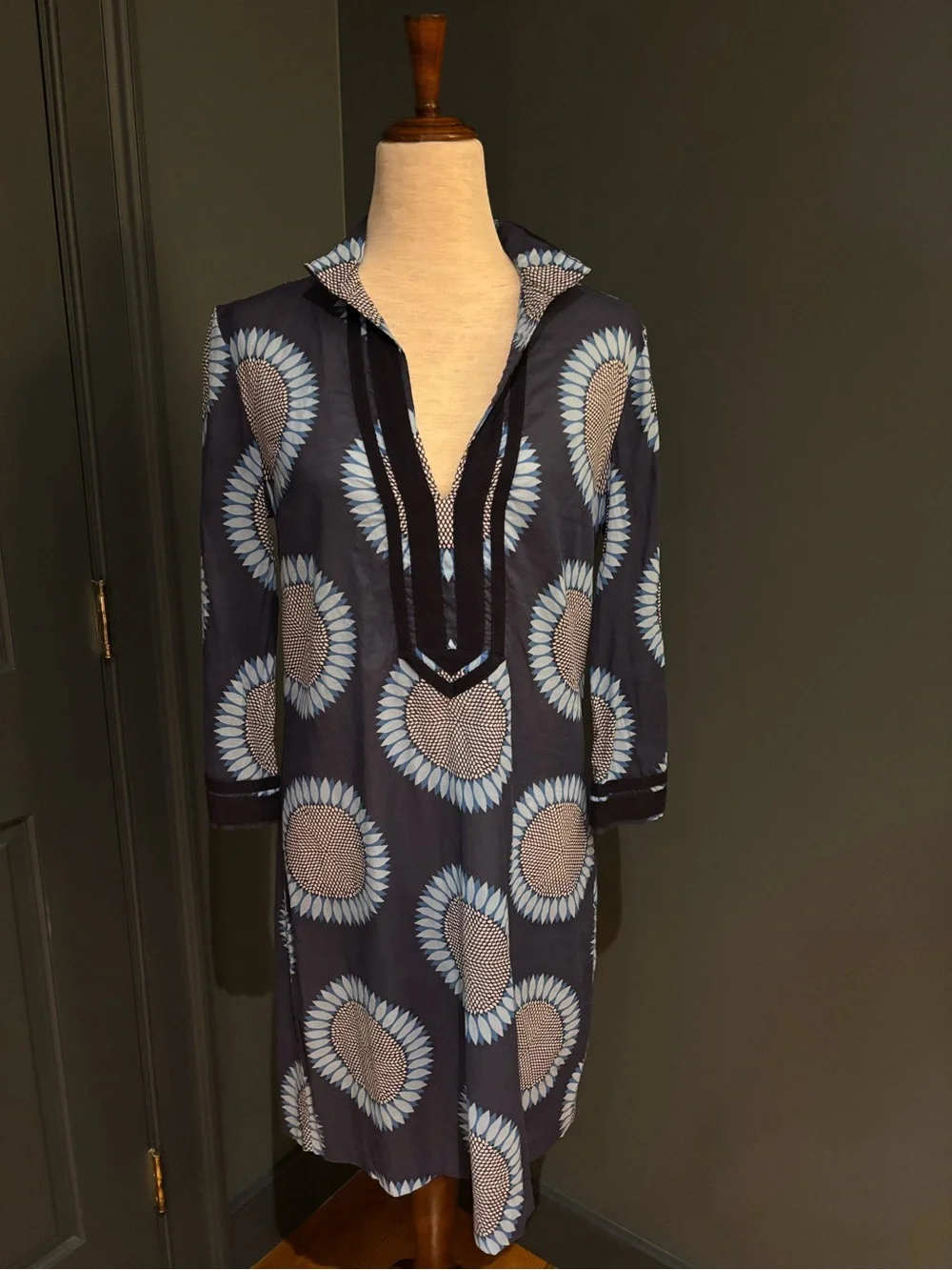 Tory Burch Navy and Light Blue Floral-Print Tunic